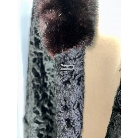 Vintage 60s Black Karakul Lamb Swing Coat Size Mink Collar Mod Glam Luxurious - Picture 7 of 14